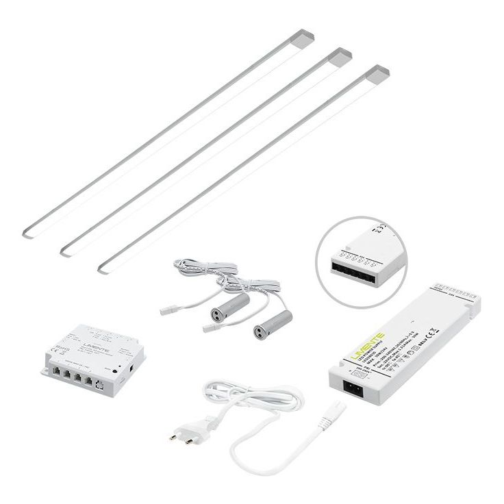 LED-valaisinsetti aamiaiskaappiin Limente Profil virtalähde 4000K vaaka IP20 24V alumiini 3kpl, eri leveyksiä