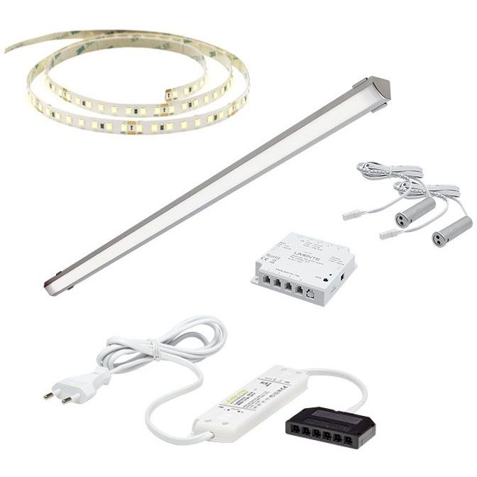 LED-valaisinsetti aamiaiskaappiin Limente ovitunnistin virtalähde 2m 3000K IP20 24V alumiini