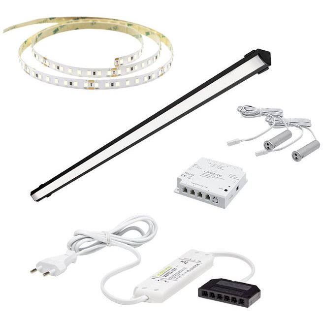 LED-valaisinsetti aamiaiskaappiin Limente ovitunnistin virtalähde 2m 4000K IP20 24V musta