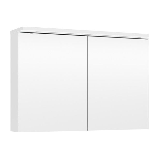 Peilikaappi LED-valolla Temal Highlight Special, 100 cm, 2 ovea, pistorasia oikea, valkoinen laminaatti