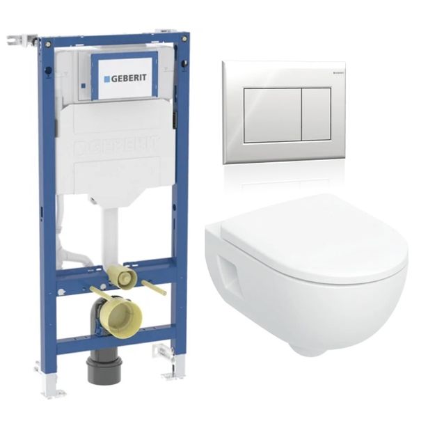 Seinä-WC-paketti Geberit Renova, Geberit Duofix Sigma -seinätelineellä ja istuinkannella, huuhtelukaulukseton