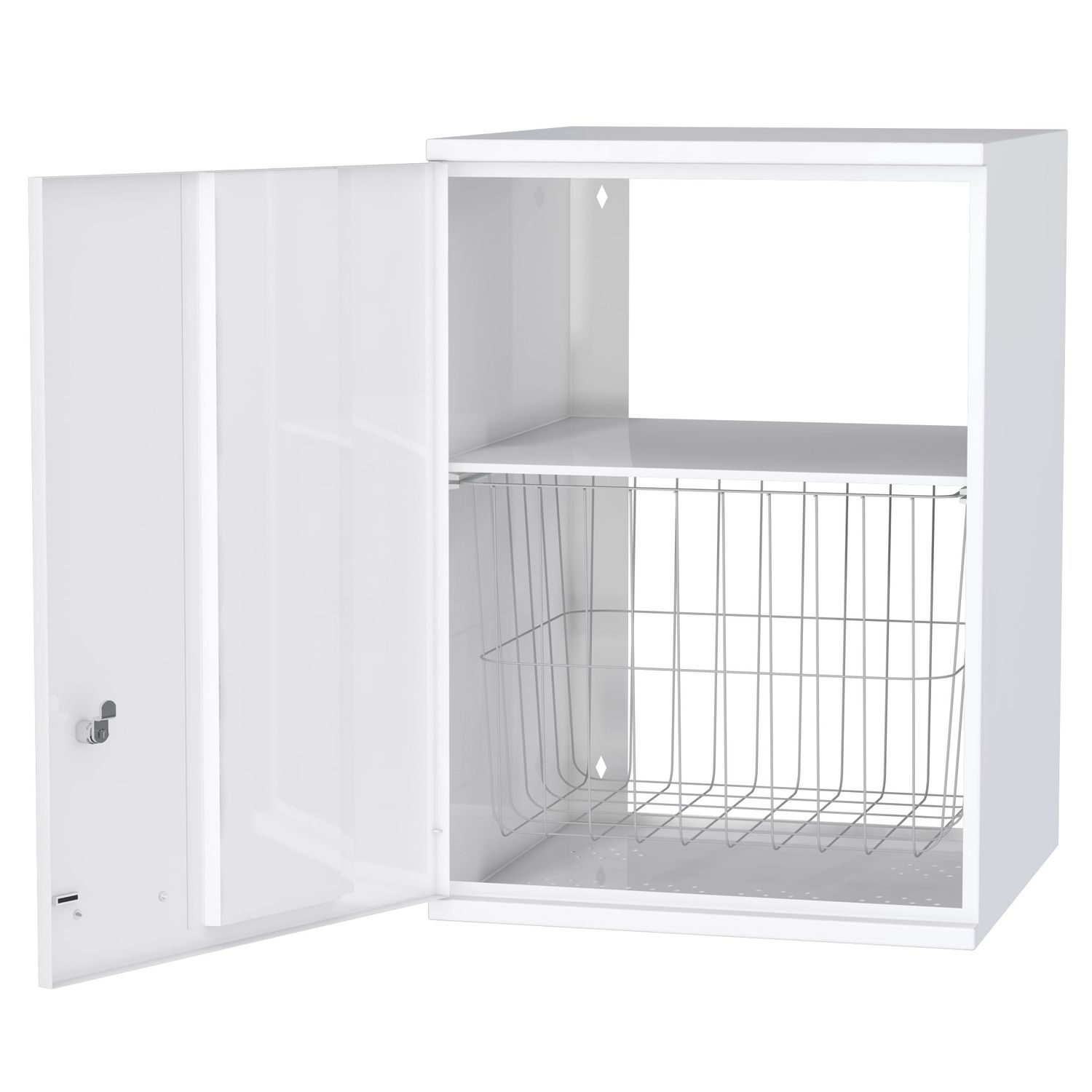 Pyykkikaappi Polaria 400x700x350 mm, vasenkätinen, sylinterilukko, hylly + kori