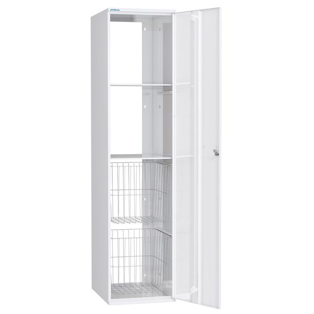 Pyykkikaappi Polaria 400x1700x530 mm, oikeakätinen, sylinterilukko, 2 koria + 2 hyllyä