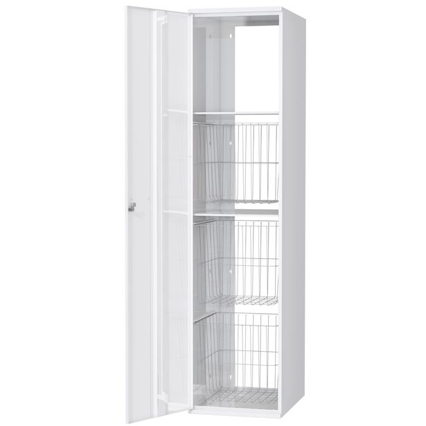Pyykkikaappi Polaria 300x1700x530 mm, vasenkätinen, sylinterilukko, 3 koria + 2 hyllyä
