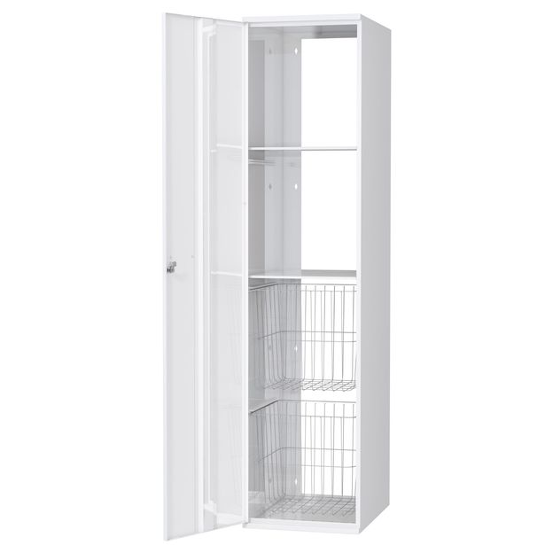 Pyykkikaappi Polaria 300x1700x530 mm, vasenkätinen, sylinterilukko, 2 koria + 2 hyllyä
