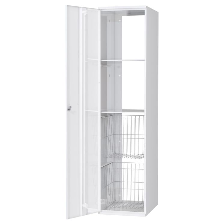 Pyykkikaappi Polaria 300x1700x530 mm, vasenkätinen, sylinterilukko, 2 koria + 2 hyllyä