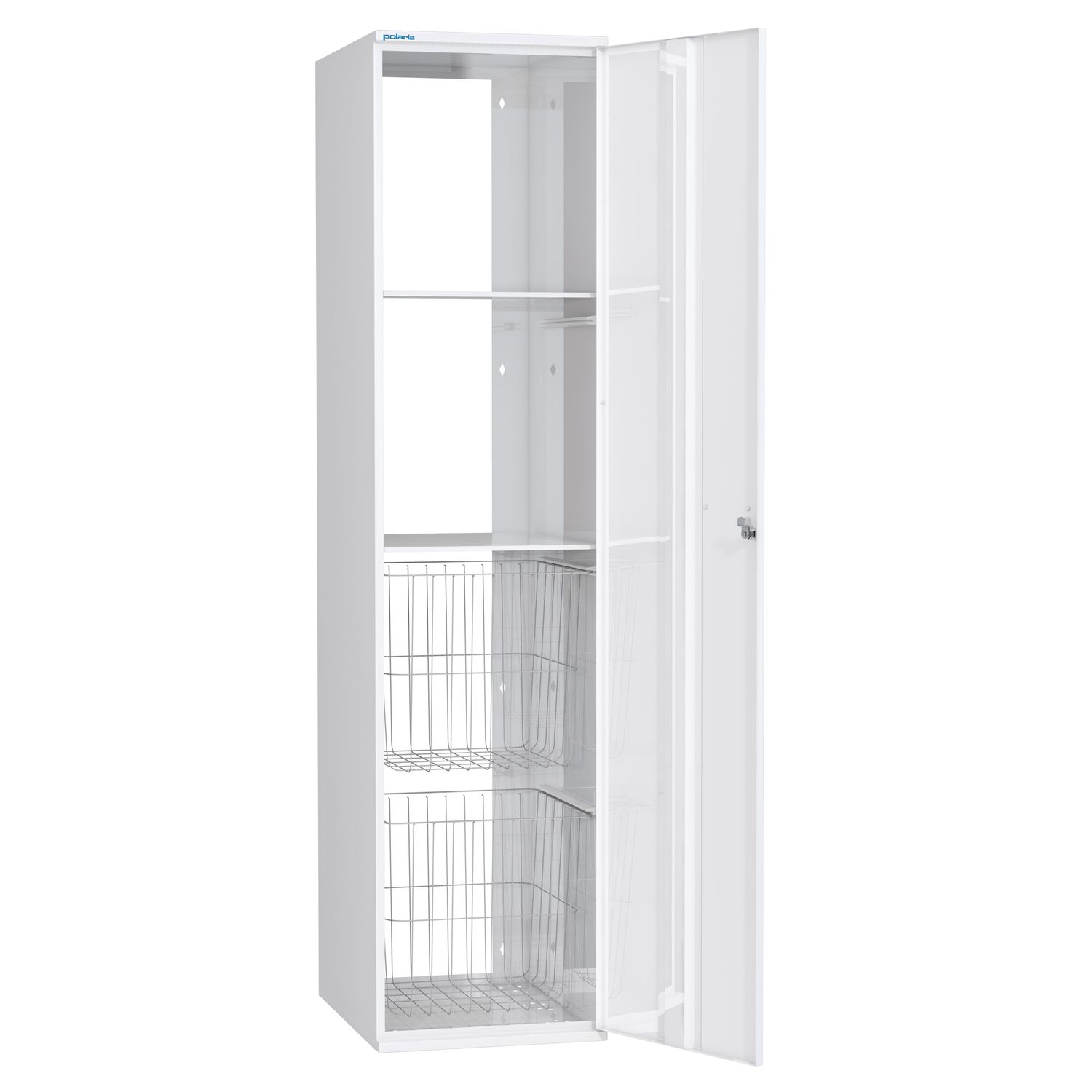 Pyykkikaappi Polaria 300x1700x530 mm, oikeakätinen, sylinterilukko, 2 koria + 2 hyllyä