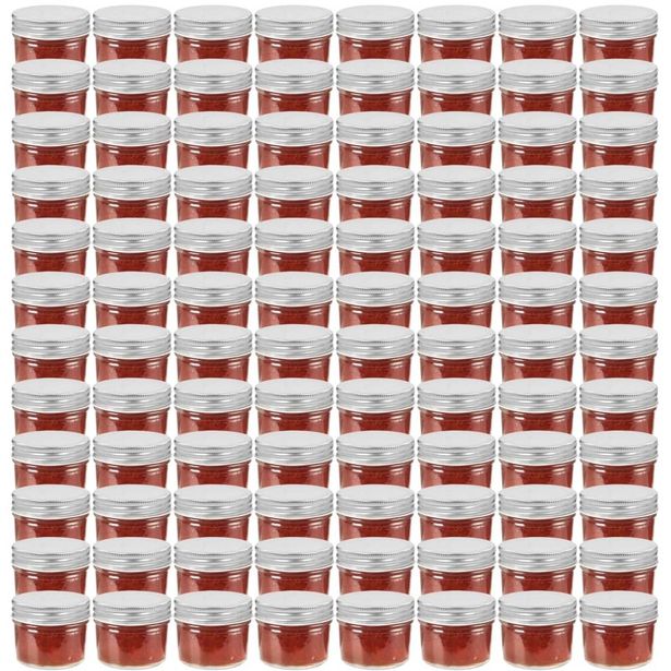 Lasiset hillopurkit hopean värisillä kansilla 96 kpl 110 ml_1