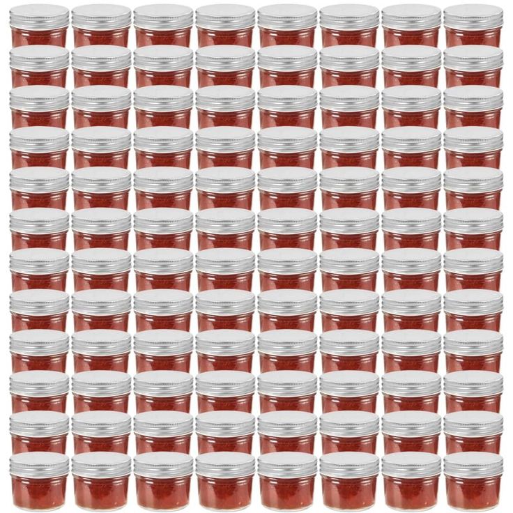 Lasiset hillopurkit hopean värisillä kansilla 96 kpl 110 ml_1