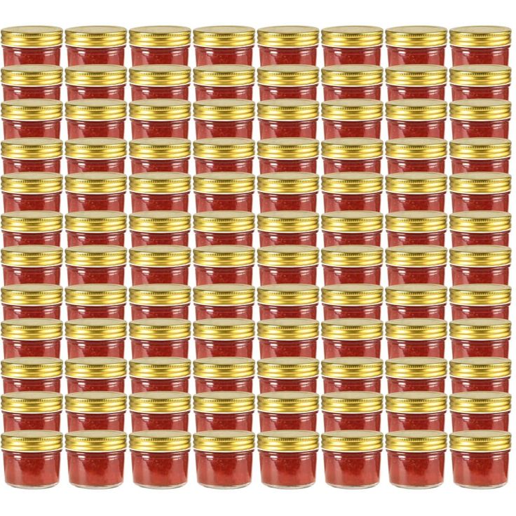 Lasiset hillopurkit kullan värisillä kansilla 96 kpl 110 ml_1