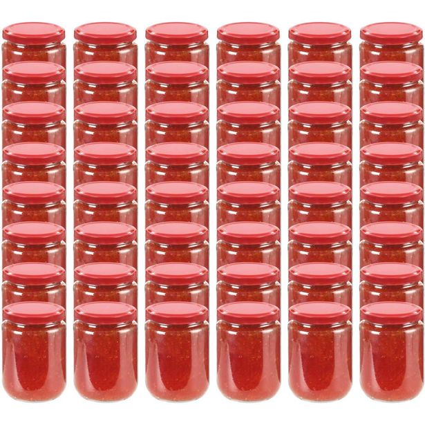 Lasiset hillopurkit punaisilla kansilla 48 kpl 230 ml_1