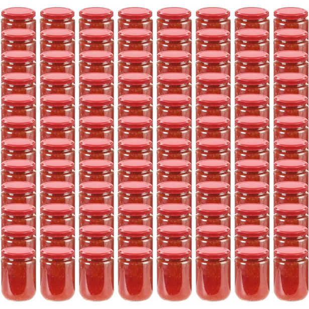 Lasiset hillopurkit punaisilla kansilla 96 kpl 230 ml_1