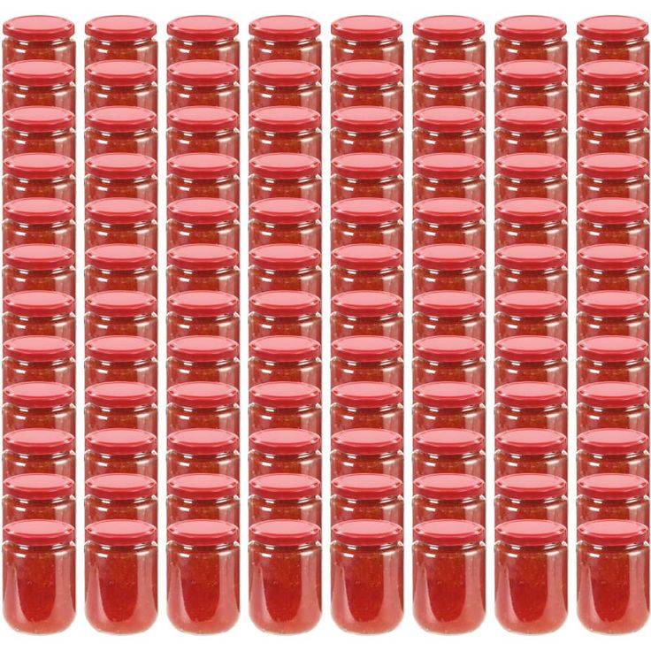 Lasiset hillopurkit punaisilla kansilla 96 kpl 230 ml_1