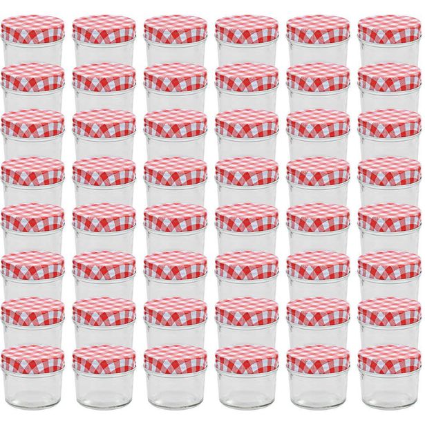 Lasiset hillopurkit valkopunaisilla kansilla 48 kpl 110 ml_1