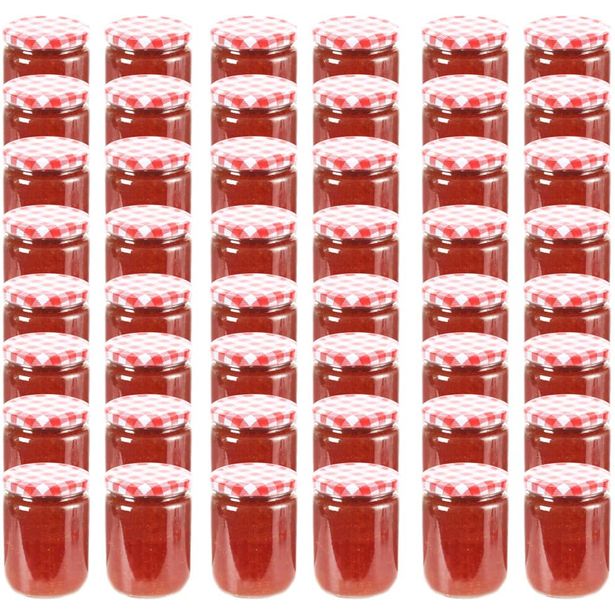 Lasiset hillopurkit valkopunaisilla kansilla 48 kpl 230 ml_1