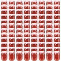 Lasiset hillopurkit valkopunaisilla kansilla 96 kpl 230 ml