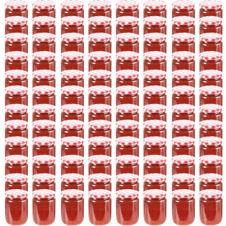 Lasiset hillopurkit valkopunaisilla kansilla 96 kpl 230 ml_1