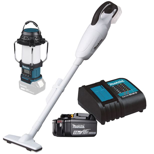 Akkuimuri+akkulyhty/radio Makita LXT DCL180+DMR055, 18V, 5.0Ah akulla