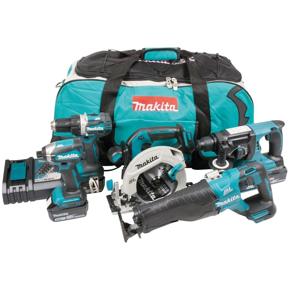Akkukonesarja Makita DLX5032T, 18V, 5 konetta, 3x5.0Ah akuilla