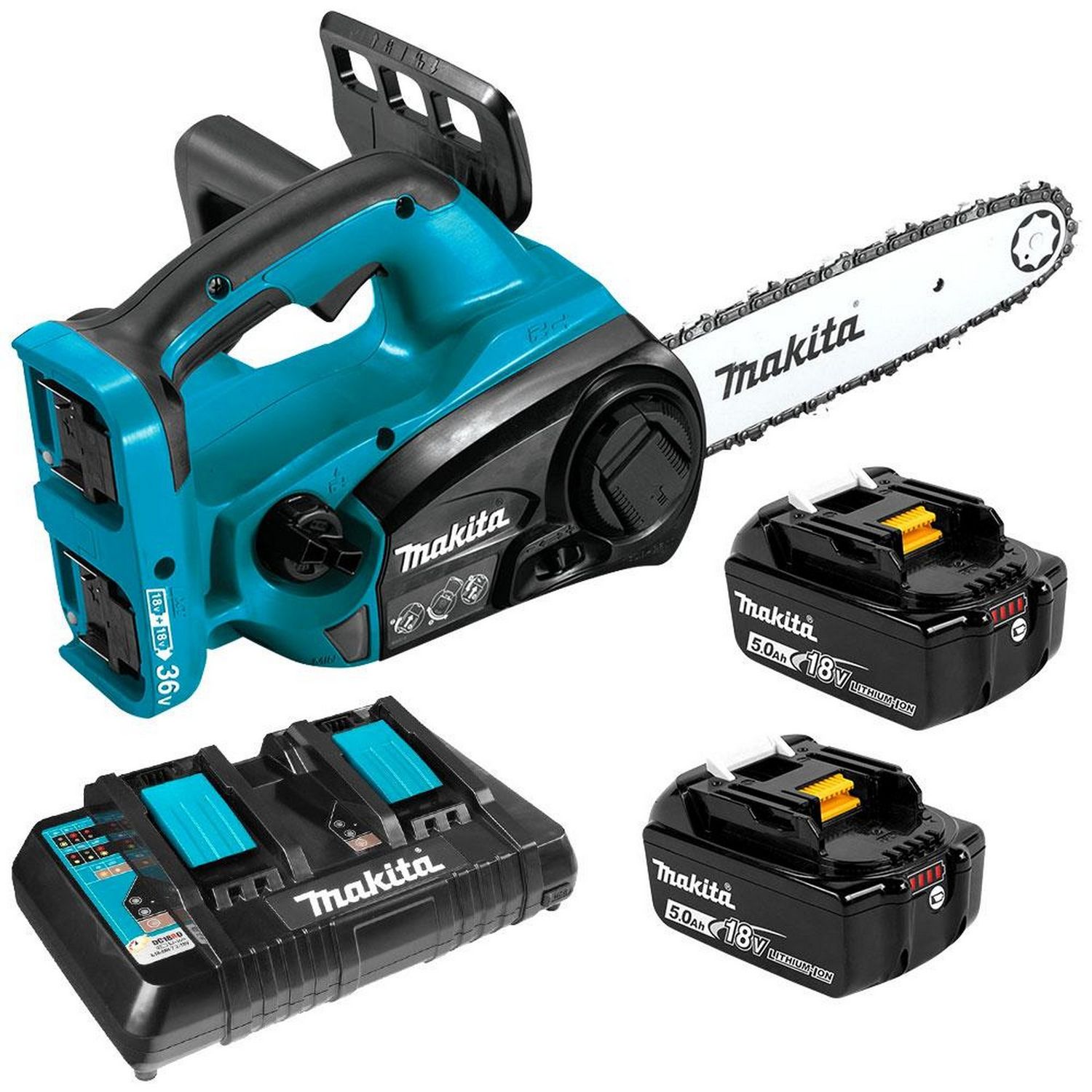 Akkuketjusaha Makita LXT DUC302PT2, 12", 2x18V, 2x5.0Ah akuilla