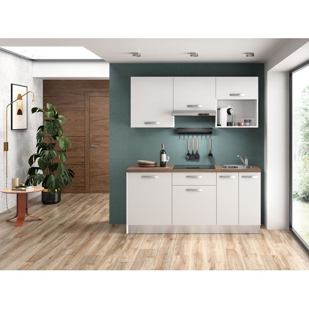 Valmiskeittiö Mimo Furniture Hanna 180 jääkaapilla, valkoinen/pähkinä