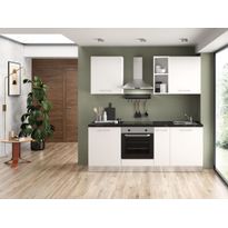 Valmiskeittiö Mimo Furniture Elsa, leveys 210cm, ilman kodinkoneita, valkoinen/marmoriefekti