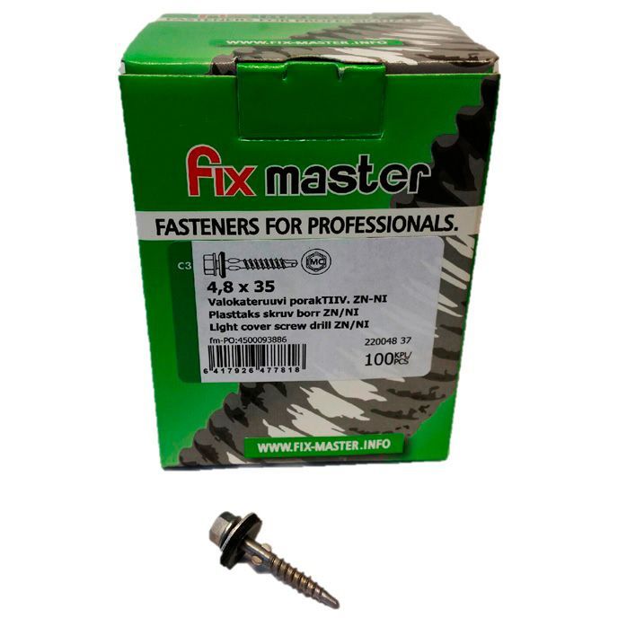 Valokateruuvi Meltex, 4,8x35 mm, tiivisterenkaalla, sinkki-nikkeli pinnoite, 100 kpl