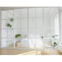 Tilanjakaja/liukuovi Mirror Line Ruudukko valkoinen neljällä ovella, matala malli, mittatilaus