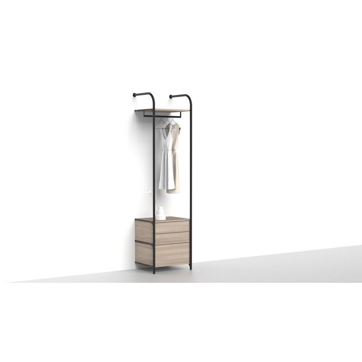 Eteisen säilytysjärjestelmä Mirror Line Nivo, tangolla ja laatikoilla, 2080-2480x600x520mm, vaalea tammi