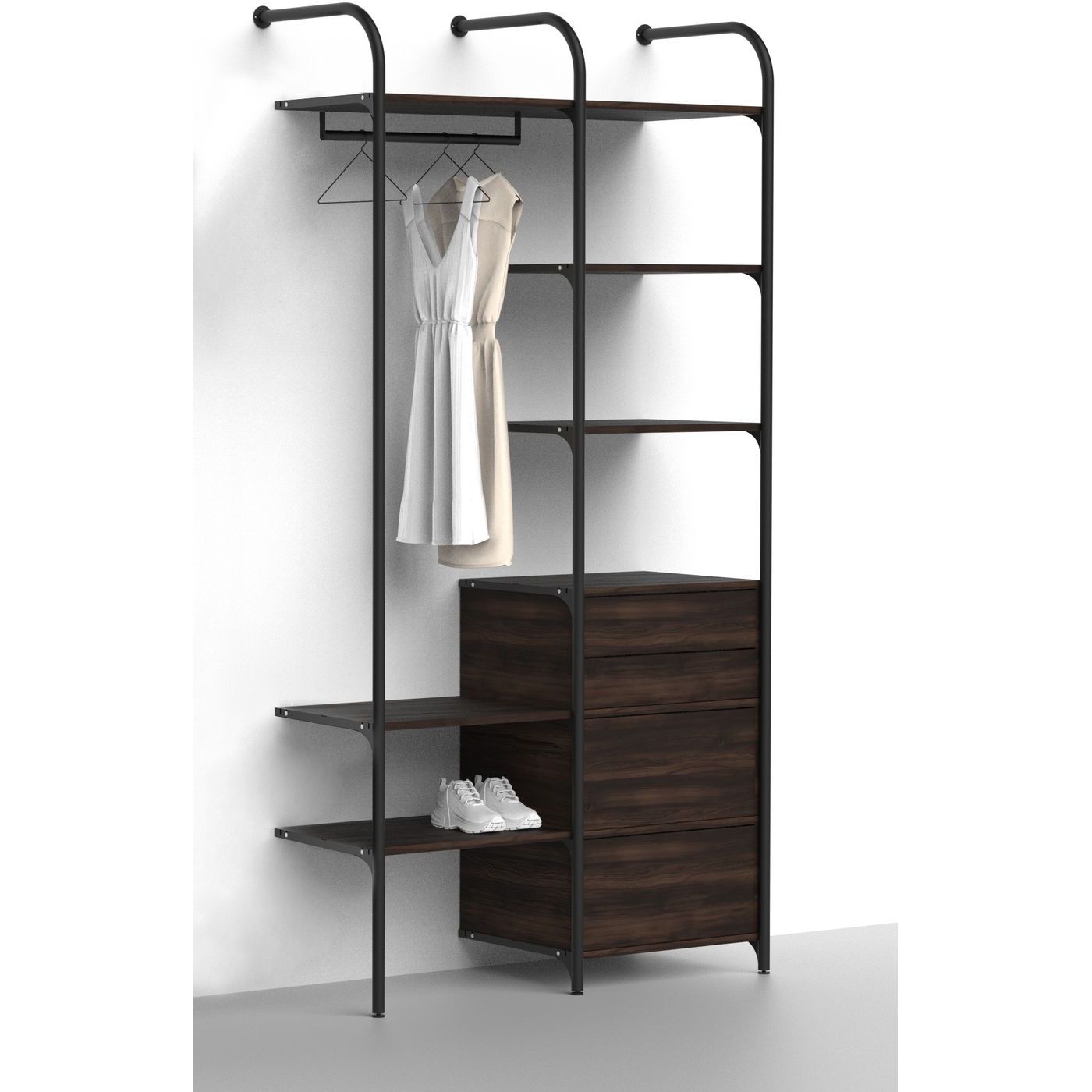 Makuuhuoneen säilytysjärjestelmä Mirror Line Nivo, laatikoilla, tangolla ja hyllyillä, 2080-2480x1200x520mm, barokkitammi