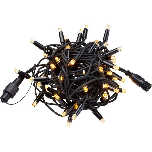 Valoketju Markslöjd Chrissline, 50 lämpimänvalkoista valoa, kaapeli, IP44, 5m musta