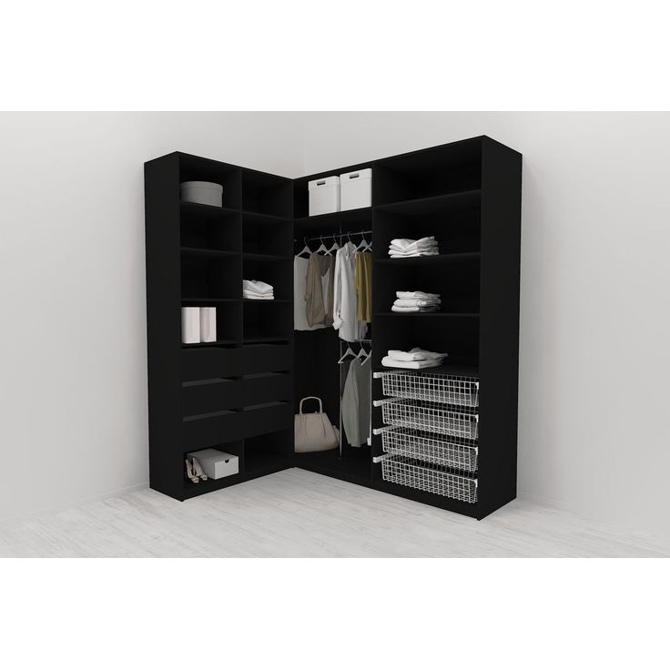 Walk-in closet L-malli Mirror Line, 2200x1500x1800 mm, musta