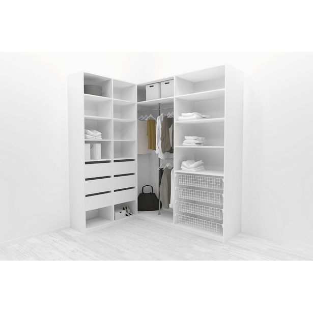 Walk-in closet L-malli, Mirror Line, 2200x1500x1800 mm, valkoinen