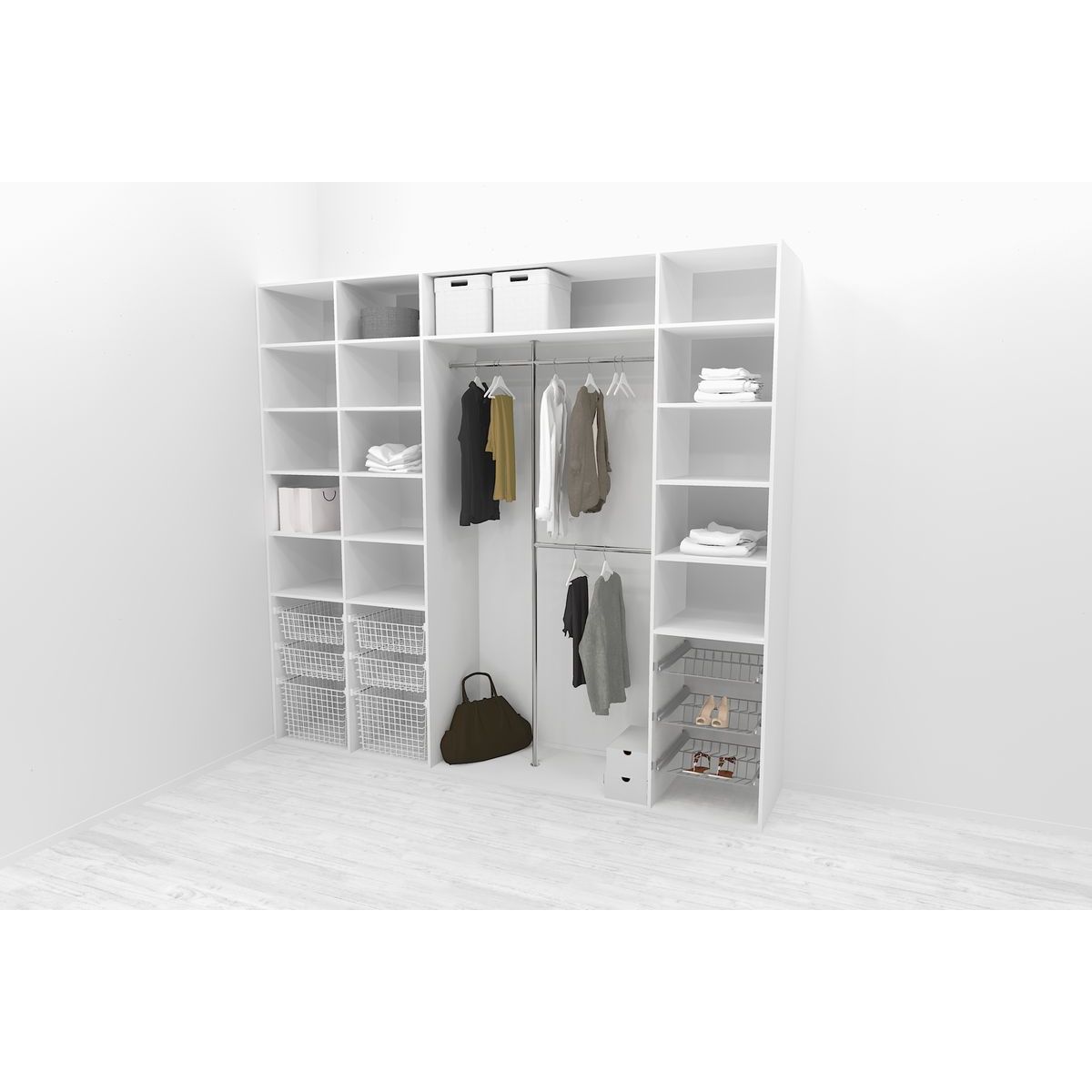 Walk-in closet 260 cm Mirror Line, 2100/2400x2600x510 mm, valkoinen