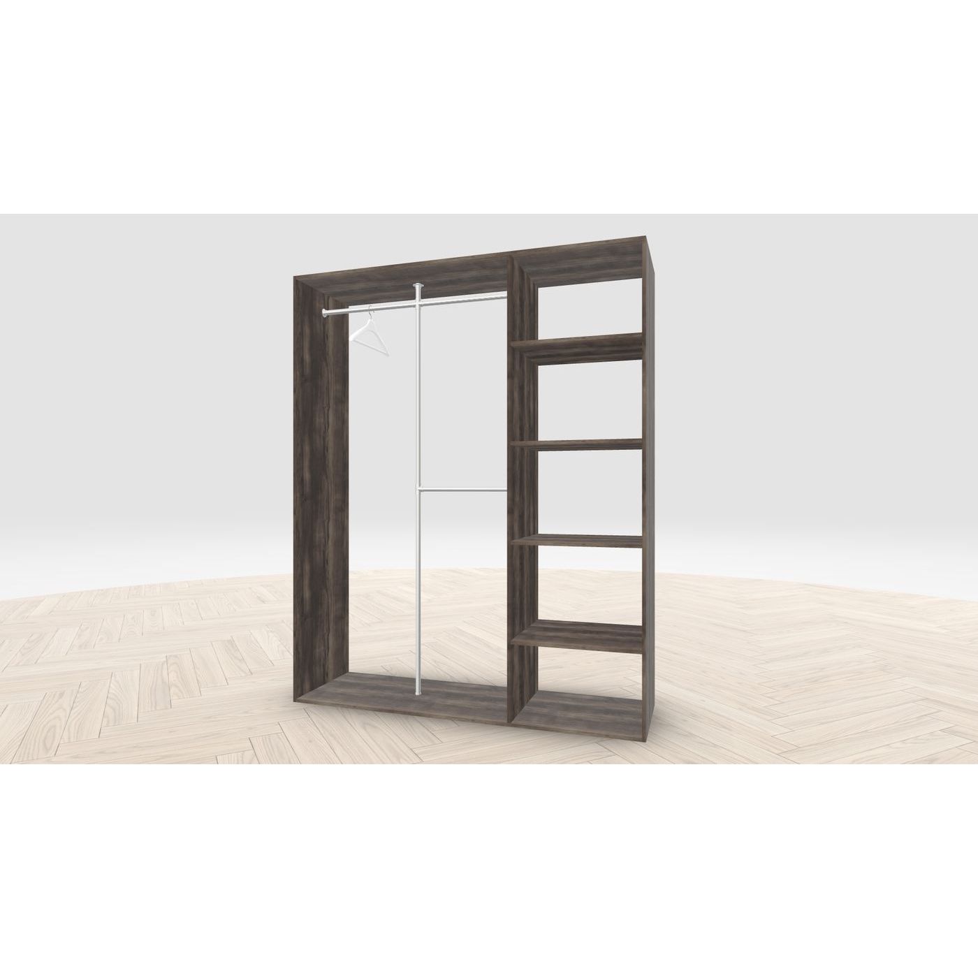 Vaatehuoneen kaapisto Mirror Line, kapea I-malli hyllyillä ja kaksiosaisella tangolla, 1700x2100x510mm, barokkitammi