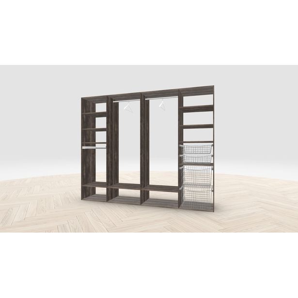 Vaatehuoneen kaapisto Mirror Line, leveä I-malli koreilla, housutelineellä ja vaatetangoilla, 2600x2100x510mm, eri värejä