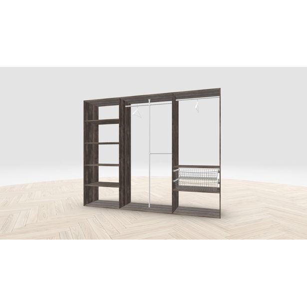 Vaatehuoneen kaapisto Mirror Line, leveä I-malli hyllyillä, koreilla ja vaatetangoilla, 2600x2100x510mm, eri värejä