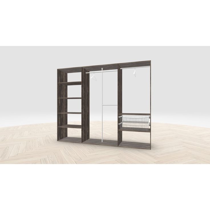 Vaatehuoneen kaapisto Mirror Line, leveä I-malli hyllyillä, koreilla ja vaatetangoilla, 2600x2100x510mm, eri värejä