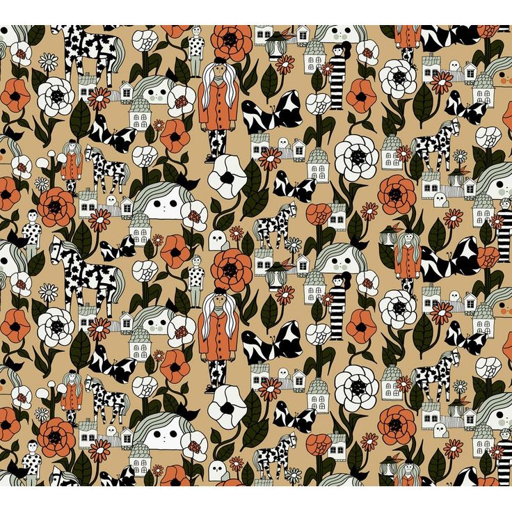 Lastenhuoneen tapetti Marimekko Marikylä, okra, 0.7x10.05m