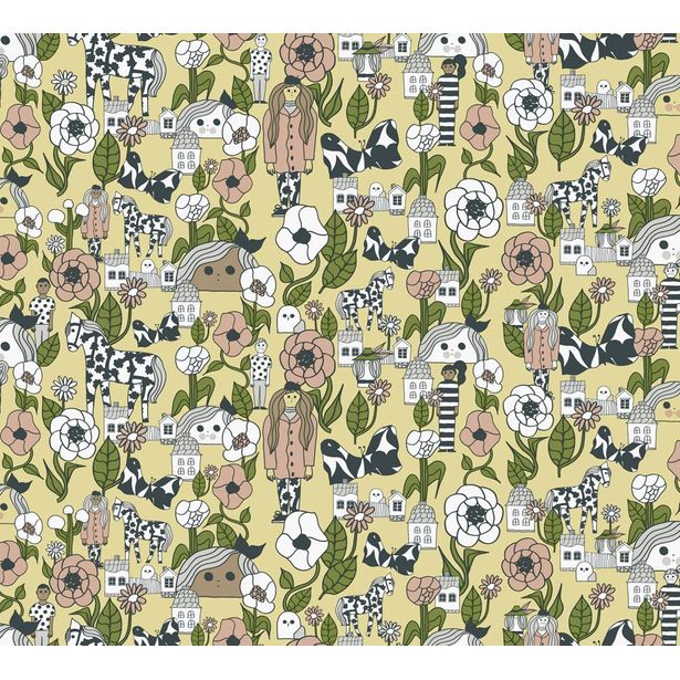 Tapetti Marimekko Marikylä, keltainen, 0.7x10.05m