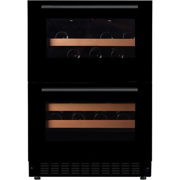 Kahden lämpötilan viinikaappi mQuvée WineCave 60DD Fullglass Black WCDD60FGB, musta, integroitava