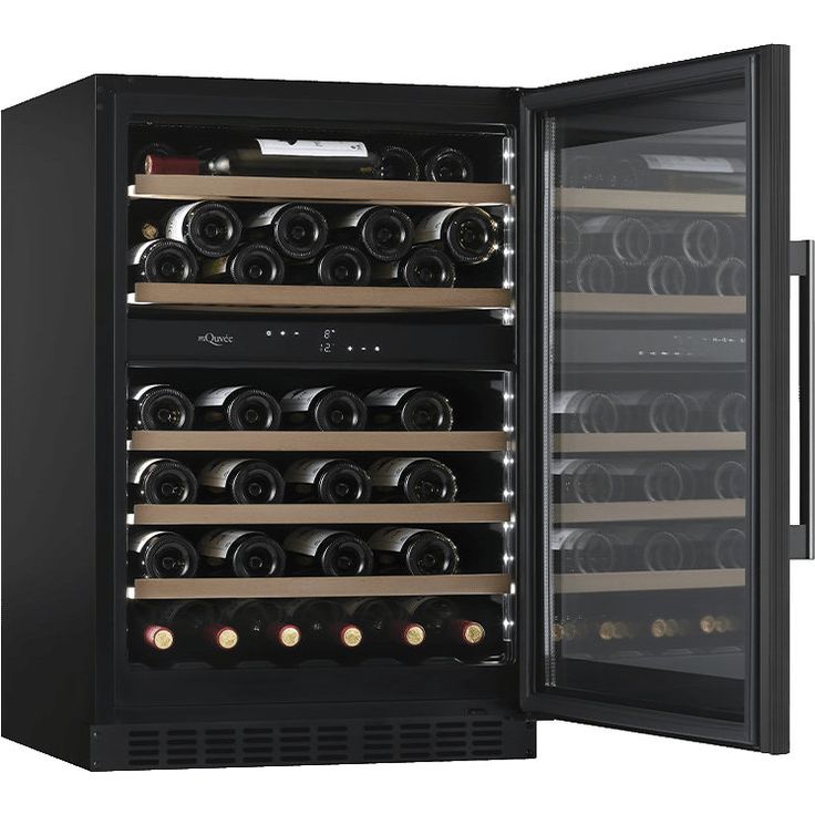 Viinikaappi mQuvée WineCave 800 60D Fullglass WCD60FGB-800, 59.5cm, 2 lämpötila-aluetta, integroitava, musta