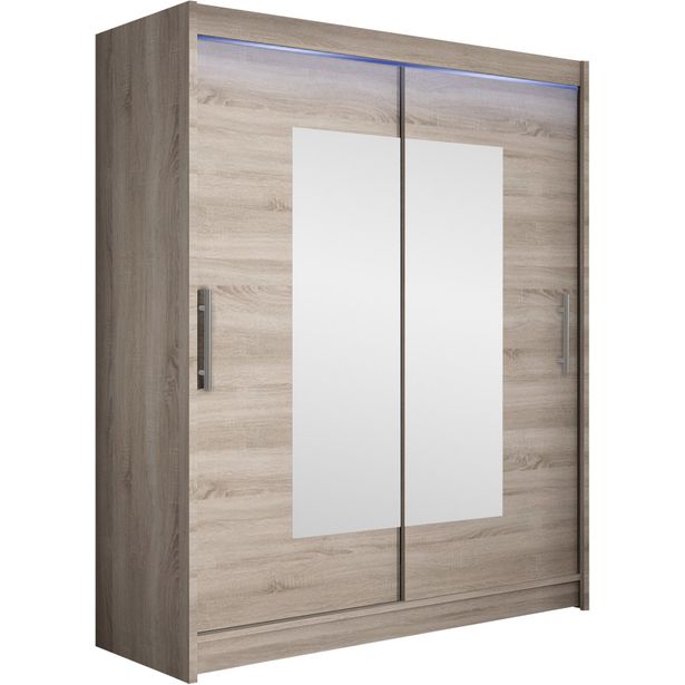 Liukuovivaatekaappi Nomla WESTA / PRESTO III, LED-valaistuksella, peilillä, 150x200cm