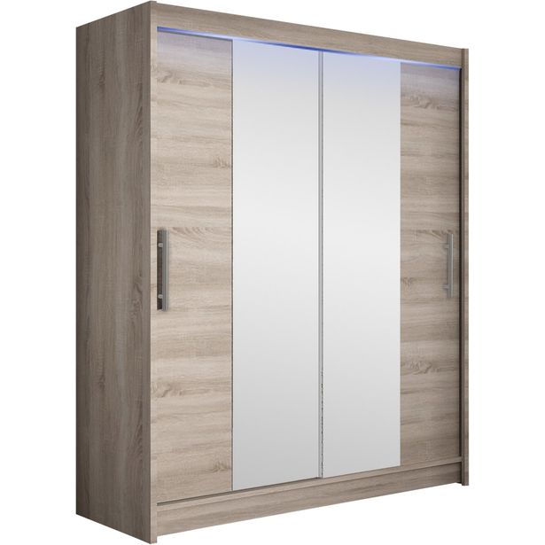 Liukuovivaatekaappi Nomla WESTA / PRESTO II, LED-valaistuksella, peilillä, 150x200cm