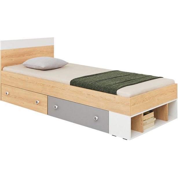 Sänky Nomla PIXEL SYSTEM PX14, 90x200cm, säilytyslaatikoilla, ruskea/valkoinen