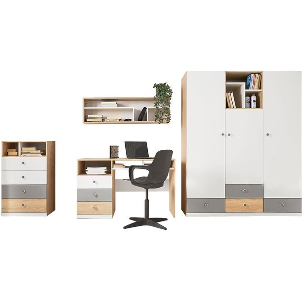 Työhuoneen kalustesetti Nomla PIXEL SYSTEM III, valkoinen/ruskea