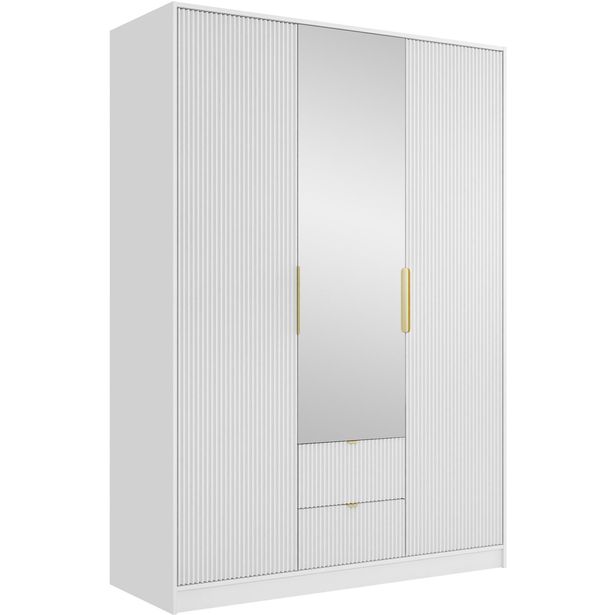 Vaatekaappi Nomla 3D2S TIRENO, saranaovet, peili, 151x216cm, valkoinen