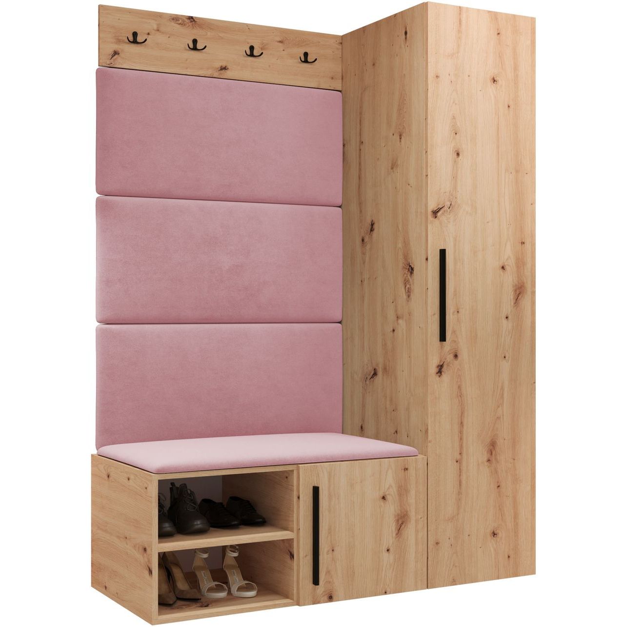 Vaatekaappi Nomla MEDI II, ruskea/vaaleanpunainen tekstiili