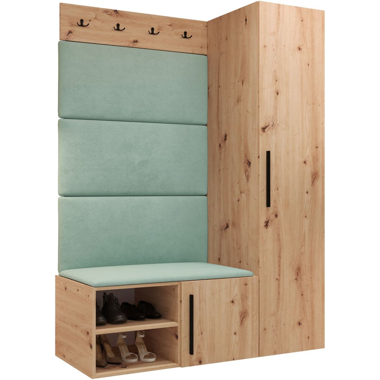 Vaatekaappi Nomla MEDI II, ruskea/mintunvihreä tekstiili