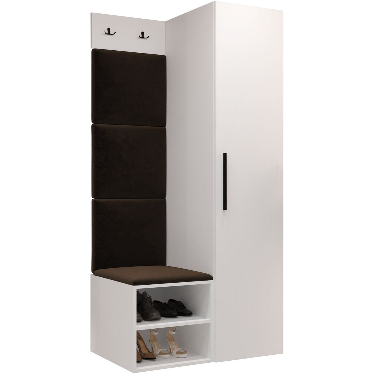 Vaatekaappi Nomla MEDI III, valkoinen/tummanruskea tekstiili